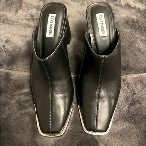 Steve Madden Black and Silver Mules Sleek Slip-On Design